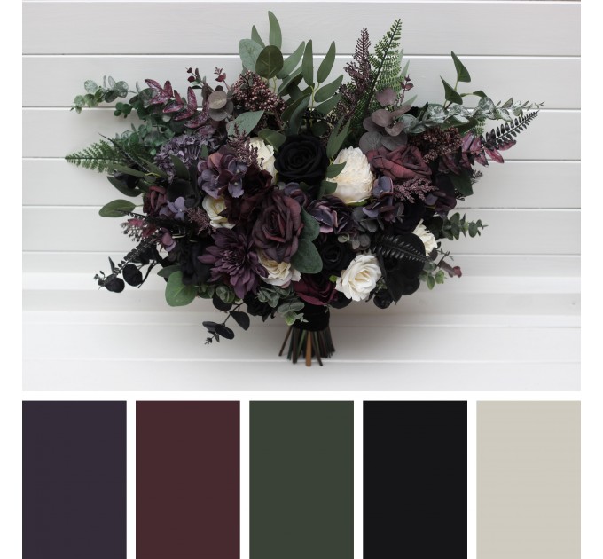 Deep Purple, Black, Ivory, and Green Wedding Bouquets – Gothic & Moody Bridal Designs