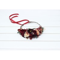 Burgundy red dusty rose peach flower crown. Hair wreath. Flower girl crown. Wedding flowers. 0501
