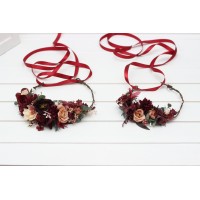 Burgundy dusty rose peach flower crown. Hair wreath. Flower girl crown. Wedding flowers. 0501