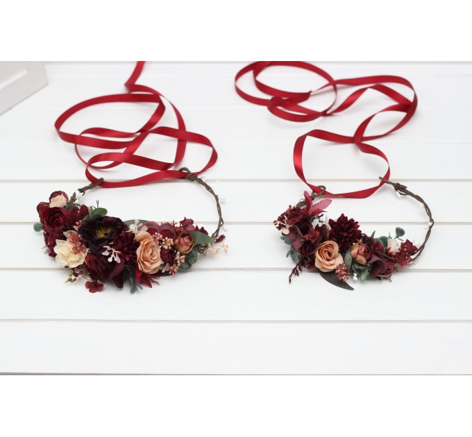 Burgundy red dusty rose peach flower crown. Hair wreath. Flower girl crown. Wedding flowers. 0501