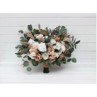 Bouquets in beige tan white color theme. Bridal bouquet. Faux bouquet. Bridesmaid bouquet. 5290