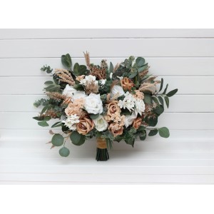 Bouquets in beige tan white color theme. Bridal bouquet. Faux bouquet. Bridesmaid bouquet. 5290