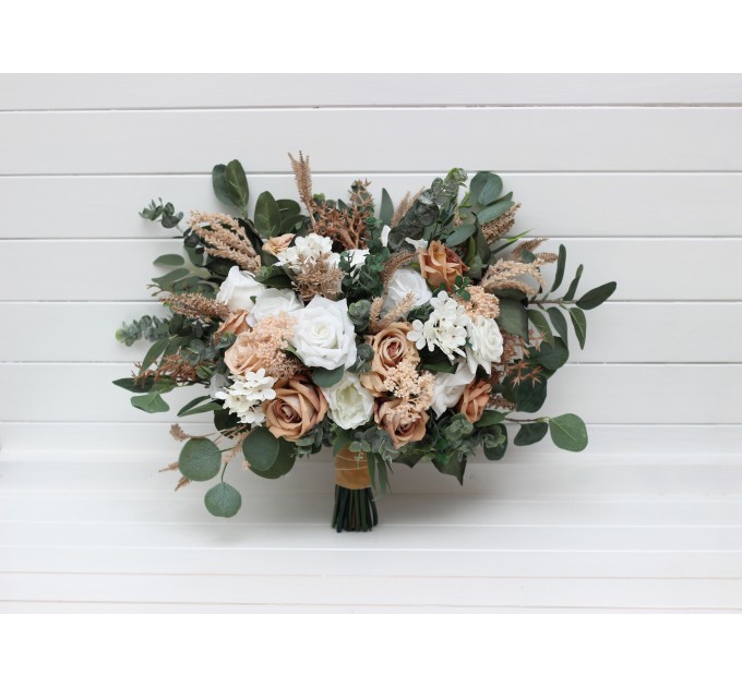 Wedding Bouquets in Beige, Tan & White | Faux Bridal & Bridesmaid Bouquets