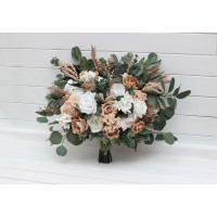 Bouquets in beige tan white color theme. Bridal bouquet. Faux bouquet. Bridesmaid bouquet. 5290