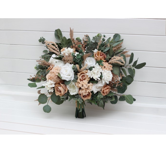 Wedding Bouquets in Beige, Tan & White | Faux Bridal & Bridesmaid Bouquets