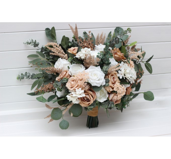 Wedding Bouquets in Beige, Tan & White | Faux Bridal & Bridesmaid Bouquets
