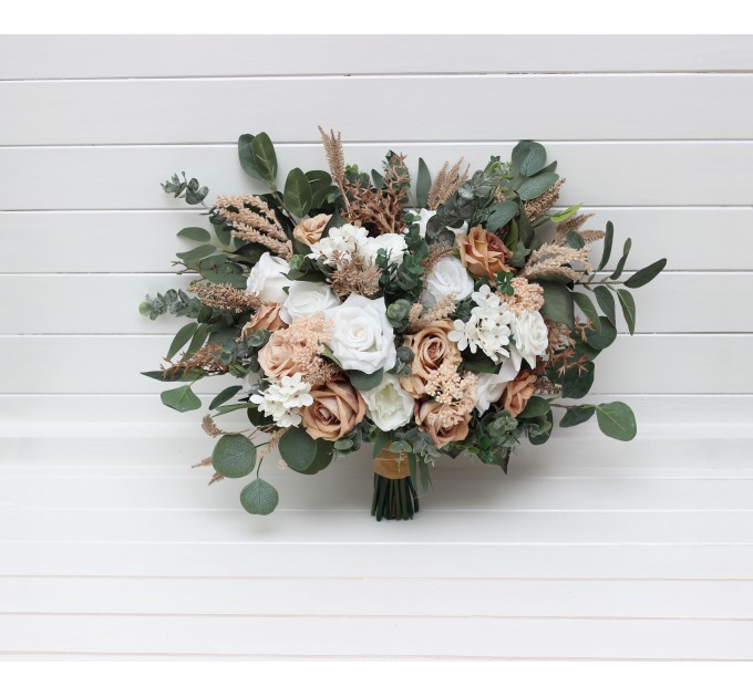 Wedding Bouquets in Beige, Tan & White | Faux Bridal & Bridesmaid Bouquets
