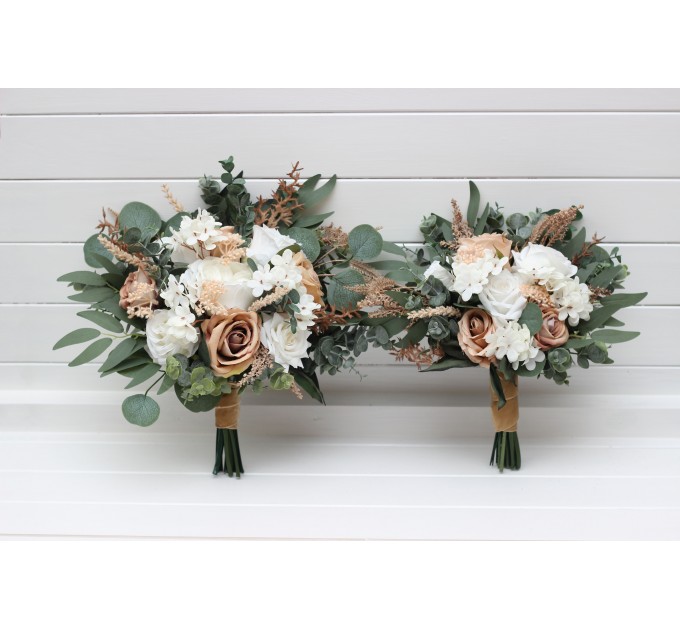 Wedding Bouquets in Beige, Tan & White | Faux Bridal & Bridesmaid Bouquets