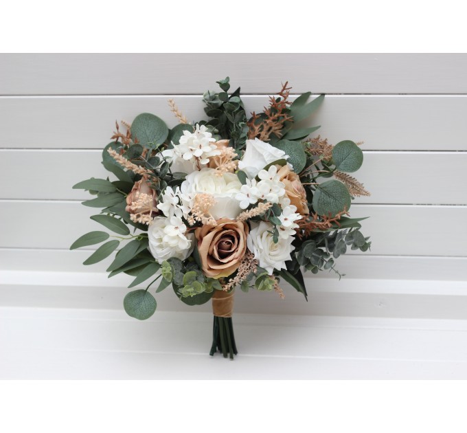 Wedding Bouquets in Beige, Tan & White | Faux Bridal & Bridesmaid Bouquets