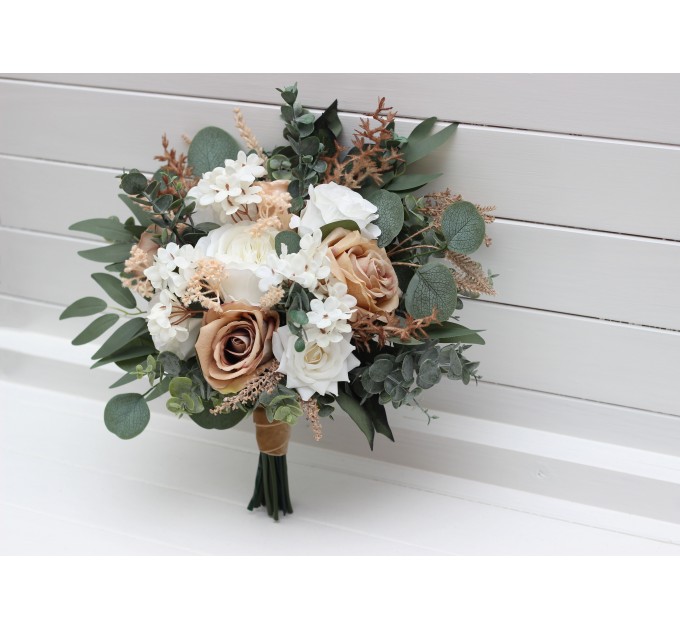 Wedding Bouquets in Beige, Tan & White | Faux Bridal & Bridesmaid Bouquets