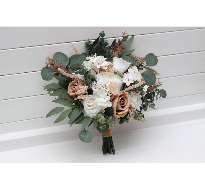 Wedding Bouquets in Beige, Tan & White | Faux Bridal & Bridesmaid Bouquets