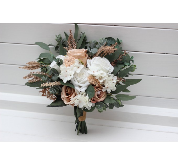 Wedding Bouquets in Beige, Tan & White | Faux Bridal & Bridesmaid Bouquets