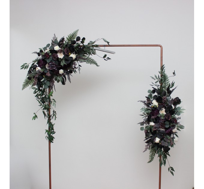 Flower Arch Arrangement in Deep Purple, Black, Ivory & Green | Faux Floral Archway for Wedding