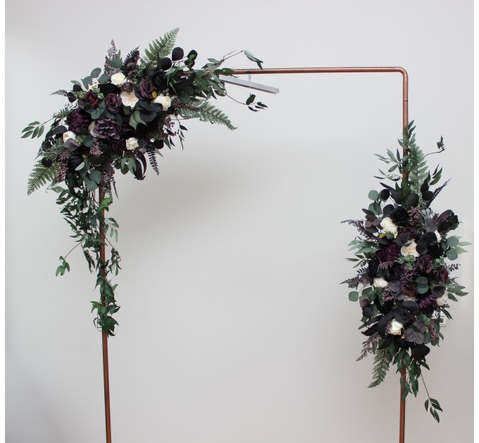 Flower Arch Arrangement in Deep Purple, Black, Ivory & Green | Faux Floral Archway for Wedding