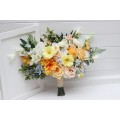 Spring & Summer Wedding Cascading Bouquet in Orange, Peach, Yellow & Dusty Blue | Faux Bridal & Bridesmaid Bouquets