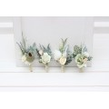 Wedding Boutonnieres & Wrist Corsage in Sage Green & Ivory | Faux Flower Accessories