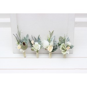  Wedding boutonnieres and wrist corsage  in sage green ivory  color scheme. Flower accessories. 5075