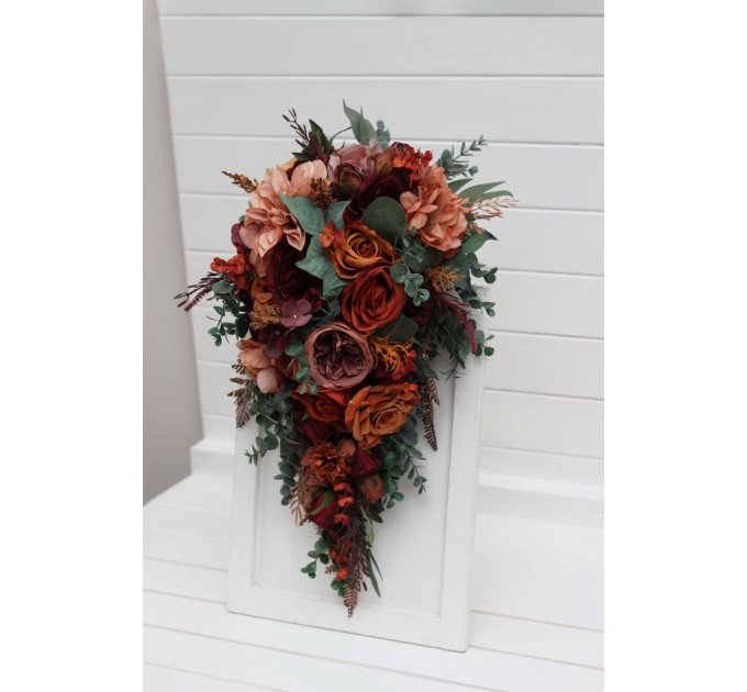 Wedding Bouquets in Burgundy, Dusty Rose, Terracotta & Rust | Faux Bridal & Bridesmaid Bouquets