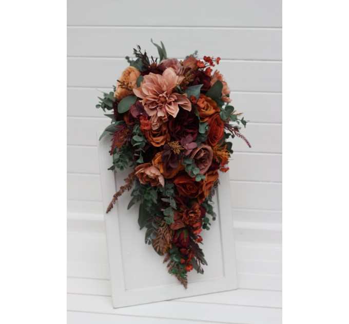 Wedding Bouquets in Burgundy, Dusty Rose, Terracotta & Rust | Faux Bridal & Bridesmaid Bouquets