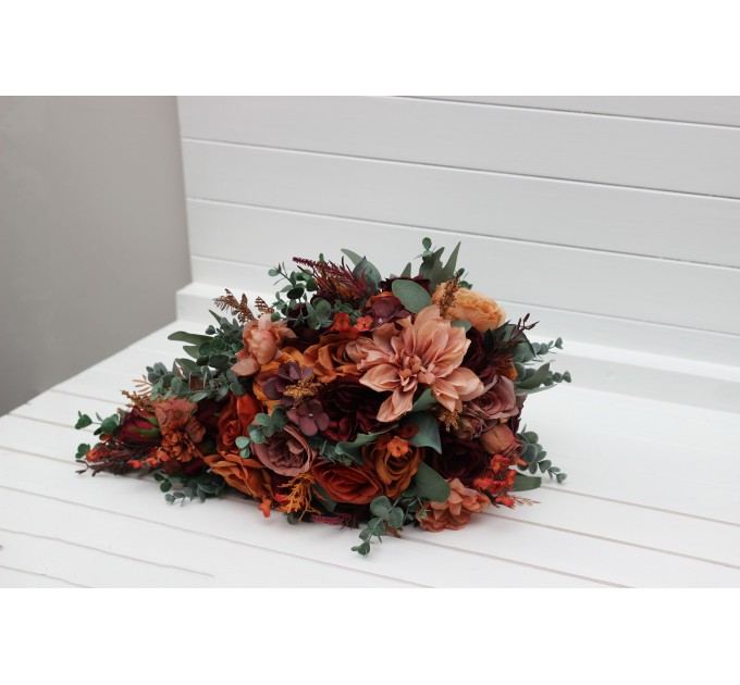 Wedding Bouquets in Burgundy, Dusty Rose, Terracotta & Rust | Faux Bridal & Bridesmaid Bouquets