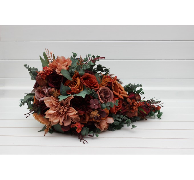 Wedding Bouquets in Burgundy, Dusty Rose, Terracotta & Rust | Faux Bridal & Bridesmaid Bouquets