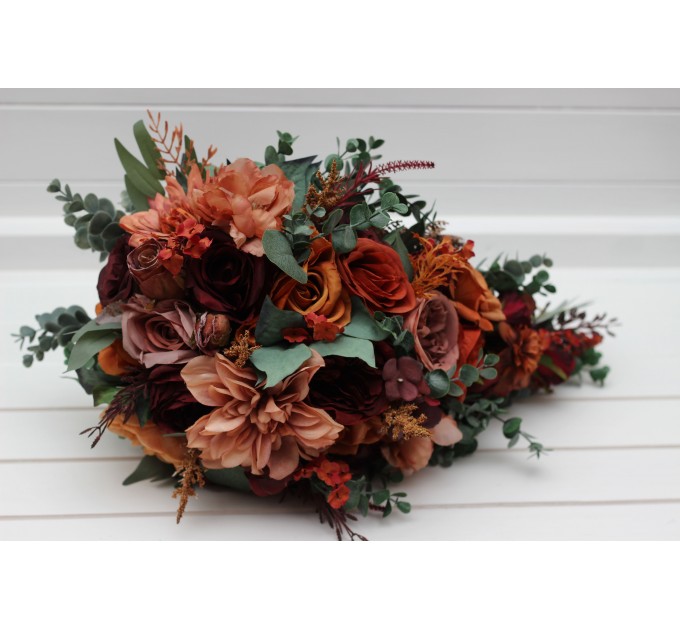Wedding Bouquets in Burgundy, Dusty Rose, Terracotta & Rust | Faux Bridal & Bridesmaid Bouquets