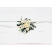  Wedding boutonniere and wrist corsage  in white and ivory color scheme. Flower accessories. 5021-1