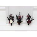 Wedding Boutonnieres & Wrist Corsage in Black, White, Silver & Burgundy | Faux Flower Accessories