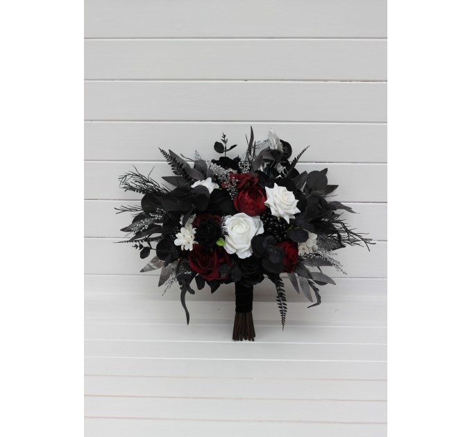 Burgundy, Black, and Silver Wedding Bouquets – Dramatic Gothic Bridal Designs