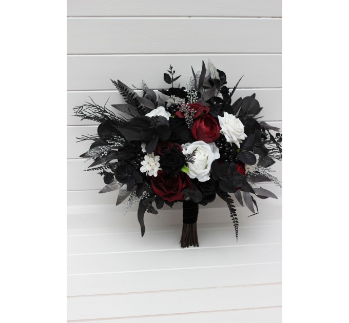 Burgundy, Black, and Silver Wedding Bouquets – Dramatic Gothic Bridal Designs