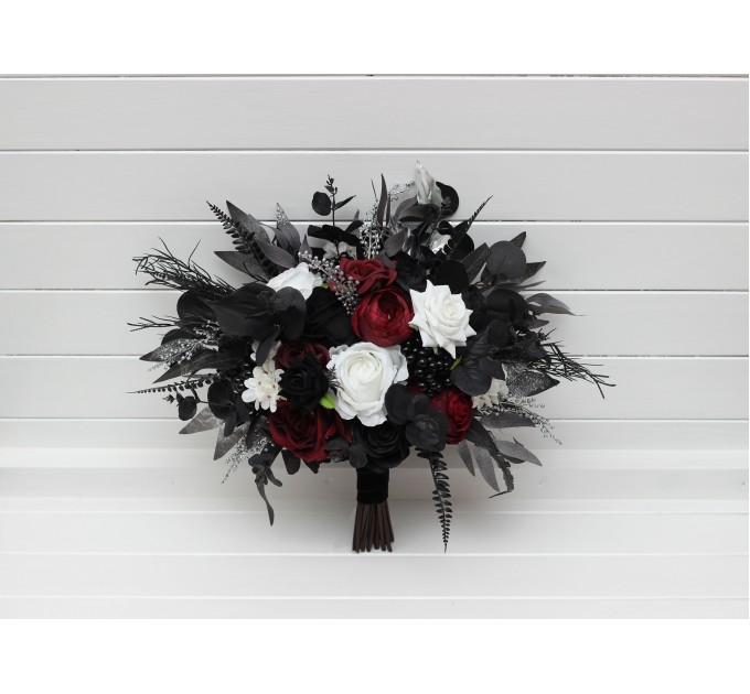 Burgundy, Black, and Silver Wedding Bouquets – Dramatic Gothic Bridal Designs