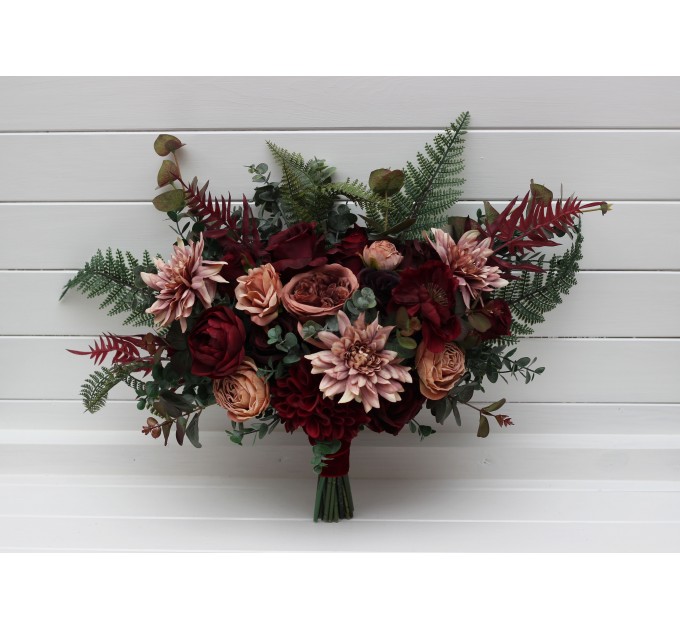 Wedding Bouquets in Dusty Rose, Burgundy & Deep Green | Faux Bridal & Bridesmaid Bouquets
