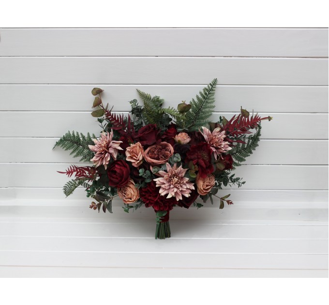 Wedding Bouquets in Dusty Rose, Burgundy & Deep Green | Faux Bridal & Bridesmaid Bouquets