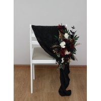 Aisle flowers in burgundy black gold ivory scheme. Chair flowers. Sign flowers. Wedding flowers. Flowers for wedding decor. 0032