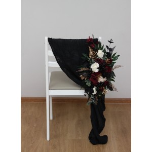 Aisle flowers in burgundy black gold ivory scheme. Chair flowers. Sign flowers. Wedding flowers. Flowers for wedding decor. 0032