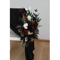 Aisle flowers in burgundy black gold ivory scheme. Chair flowers. Sign flowers. Wedding flowers. Flowers for wedding decor. 0032