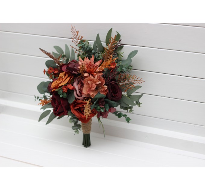 Wedding Bouquets in Burgundy, Dusty Rose, Terracotta & Rust | Faux Bridal & Bridesmaid Bouquets