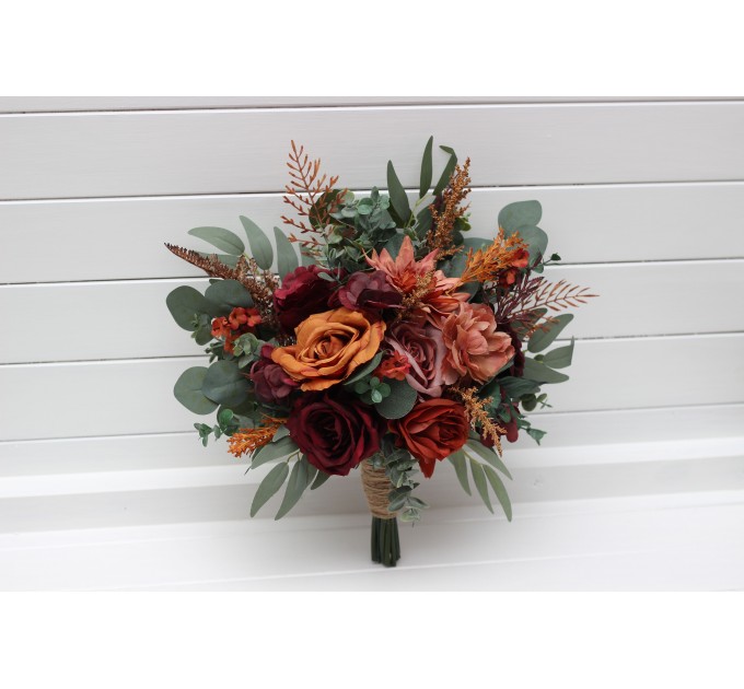 Wedding Bouquets in Burgundy, Dusty Rose, Terracotta & Rust | Faux Bridal & Bridesmaid Bouquets