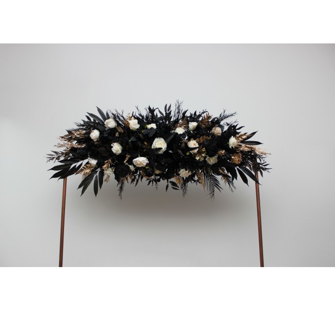 Flower Arch Arrangement in Ivory, Black & Gold | Faux Floral Archway for Wedding