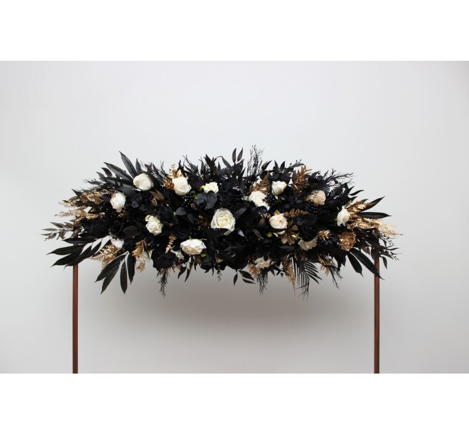 Flower Arch Arrangement in Ivory, Black & Gold | Faux Floral Archway for Wedding
