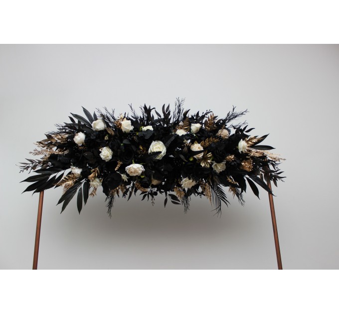 Flower Arch Arrangement in Ivory, Black & Gold | Faux Floral Archway for Wedding