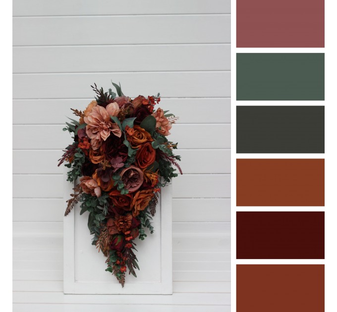 Wedding Bouquets in Burgundy, Dusty Rose, Terracotta & Rust | Faux Bridal & Bridesmaid Bouquets