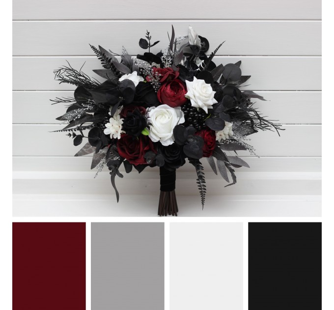 Burgundy, Black, and Silver Wedding Bouquets – Dramatic Gothic Bridal Designs