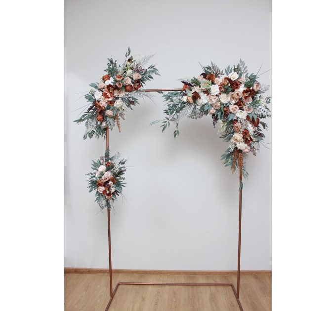 Flower arch arrangement in beige terracotta white blush pink colors. Arbor flowers. Floral archway. Faux flowers for wedding arch. 0027