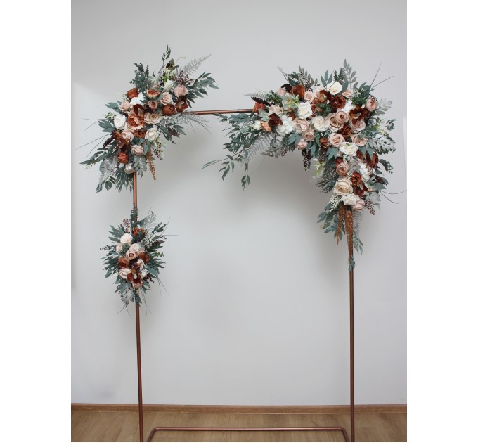 Flower arch arrangement in beige terracotta white blush pink colors. Arbor flowers. Floral archway. Faux flowers for wedding arch. 0027