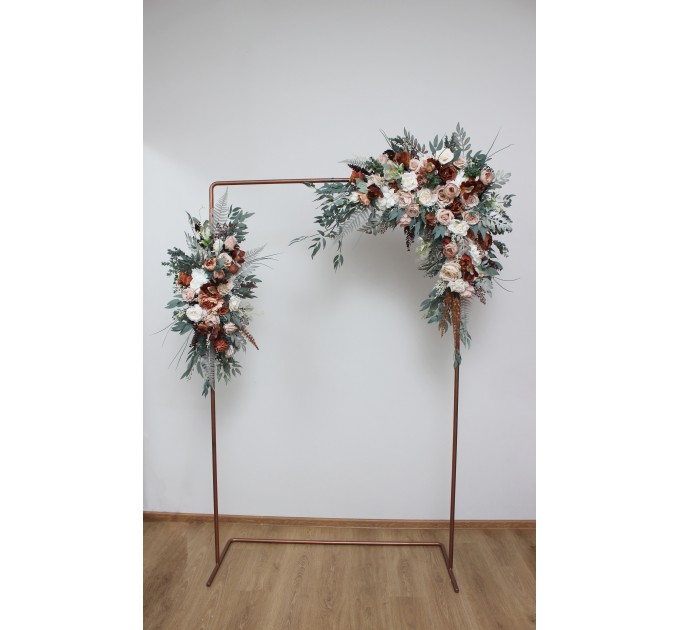 Flower arch arrangement in beige terracotta white blush pink colors. Arbor flowers. Floral archway. Faux flowers for wedding arch. 0027