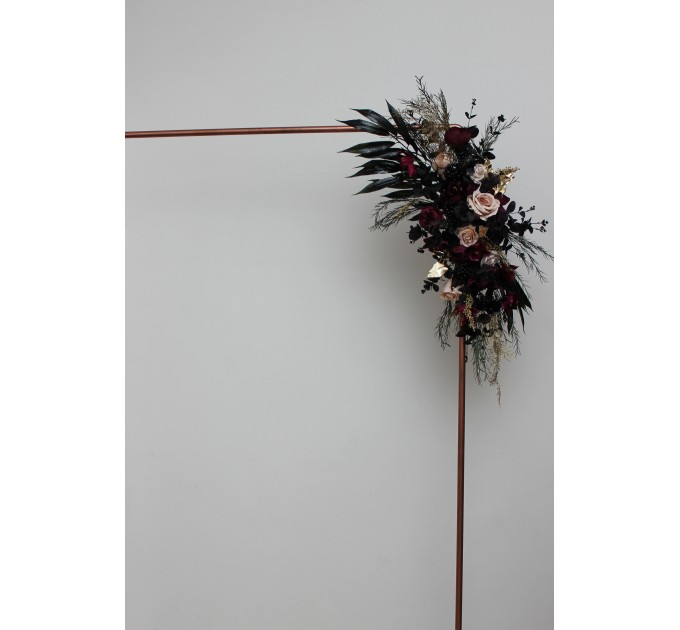  Flower arch arrangement in deep purple black gold beige colors.  Arbor flowers. Floral archway. Faux flowers for wedding arch. Halloween wedding. BLACK