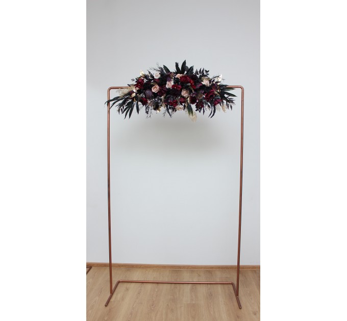  Flower arch arrangement in deep purple black gold beige colors.  Arbor flowers. Floral archway. Faux flowers for wedding arch. Halloween wedding. BLACK