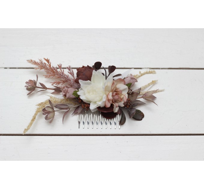Flower comb in beige white brown color scheme. Wedding accessories for hair. Bridal flower comb. Bridesmaid floral comb. 0026