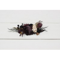 Halloween wedding. Deep purple black gold beige floral comb. Wedding accessories for hair. Bridal flower comb. Bridesmaid floral comb. 5194